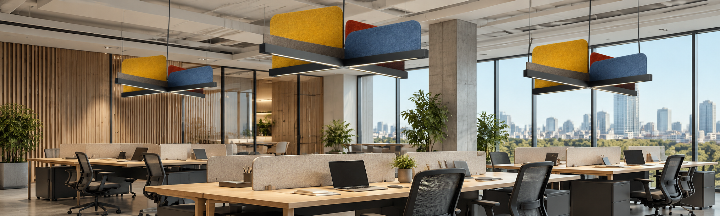 Linear-acoustic-pendant-lights-installed-above-workstations-in-a-modern-open-plan-office