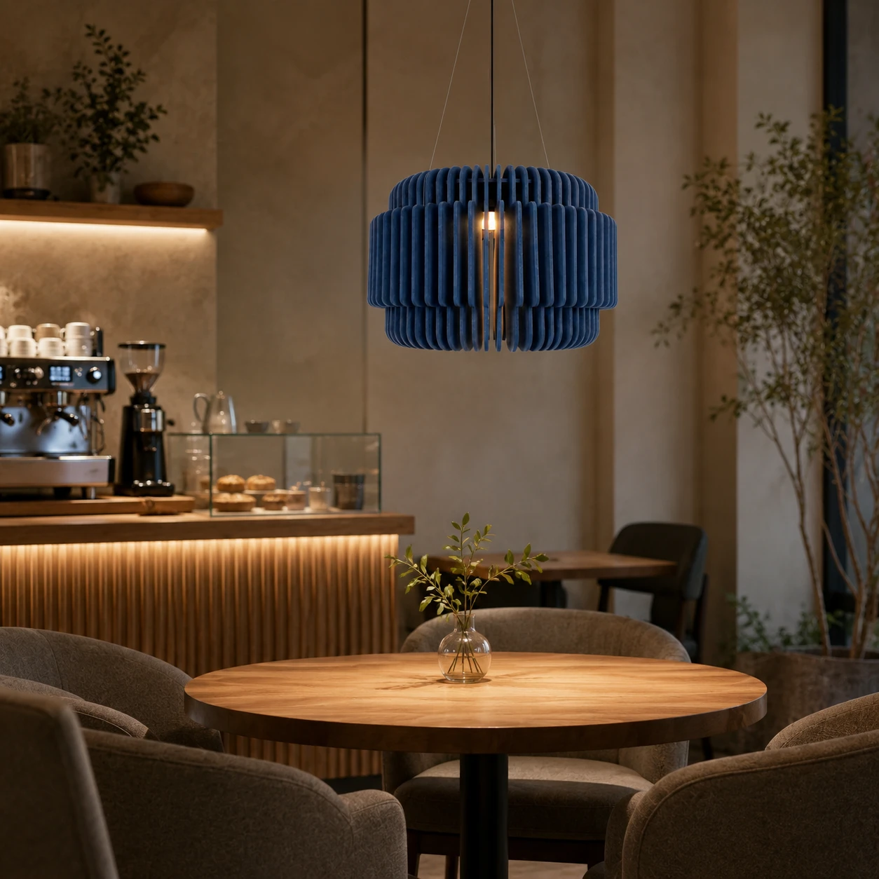 Ribbed Cylinder Acoustic Pendant Light
